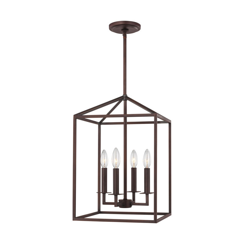 Lustre rectangulaire à 4 lumières Ellis, H 18,5 po x l 12,25 po x P 12,25 po, Non, Bronze