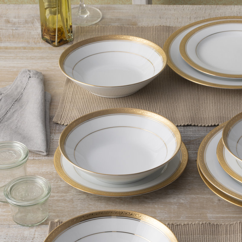 Crestwood Gold 12-Piece Porcelain Dinnerware Set with Gold Trim