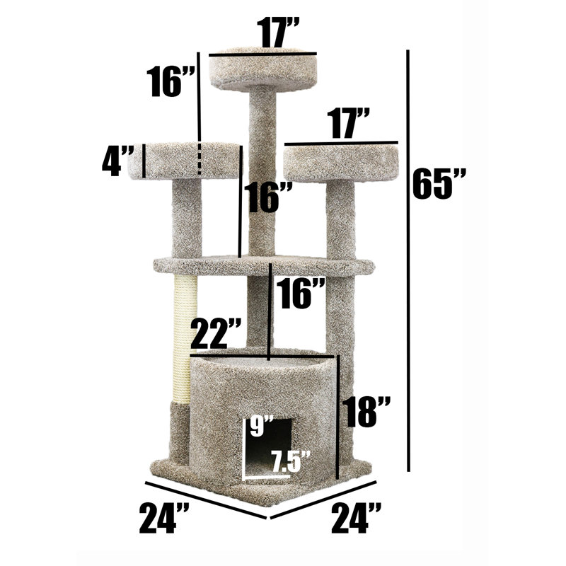 Maine Coon Cat Tree, 65" H x 24" W x 24" D, Grey