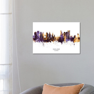 Oakland California Skyline Purple Gold by Michael Tompsett - Wrapped Canvas Print