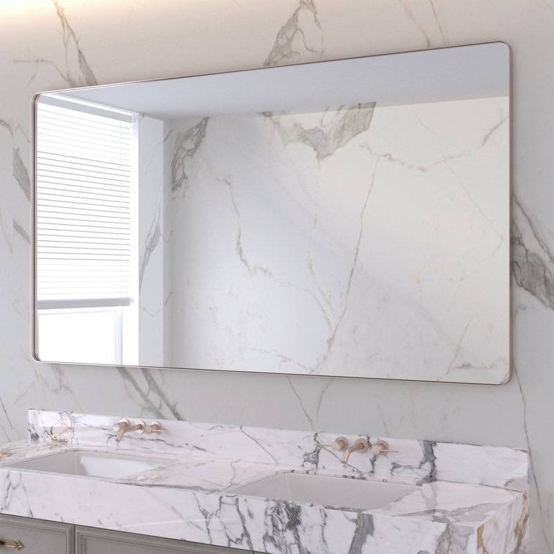 Miroir de salle de bain mural et d'angle Lesamuel, Rectangulaire, Nickel brossé, 40 po x 72 po