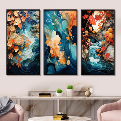 Ensemble de 3 impressions murales Whimsical Lakes Rivers Waterscapes - Lake River