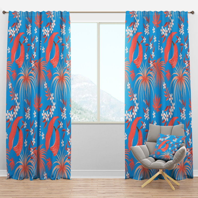Panneau de rideau simple semi-diaphane avec passe-tringle Mid-Century Tropical Foliage, l 52 po x L 108 po