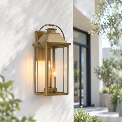 22.5" H 3-Light Large Painted Antique Brass Outdoor Wall Lantern Sconce