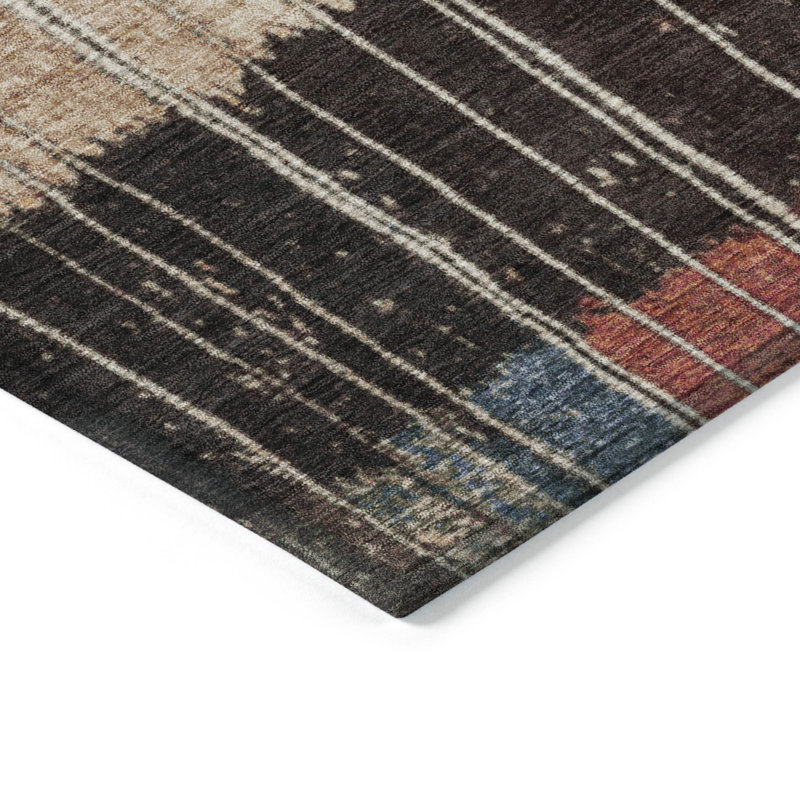 Tapis intérieur lavable rayé beige et rouge 5 pi x 8 pi