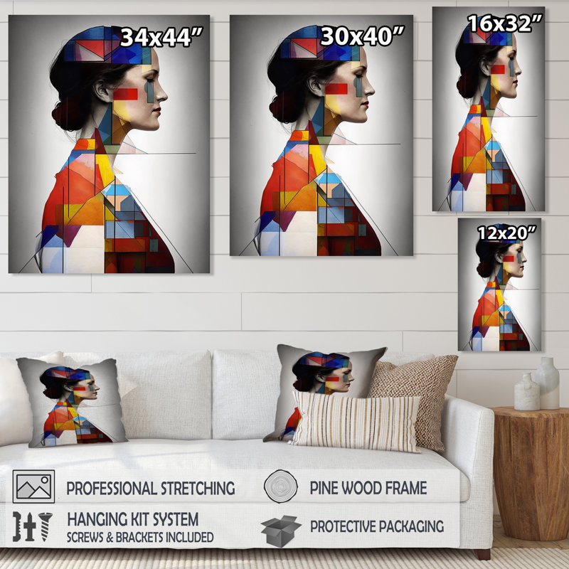Gracieux profil cubiste sur toile, H 32 po x l 24 po x P 1 po, Toile tendue