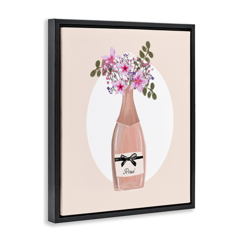 «Pink Lilies Champagne», art mural encadré par Chen Alyesh, Cadre flottant noir de jais, H 21 po x l 17 po