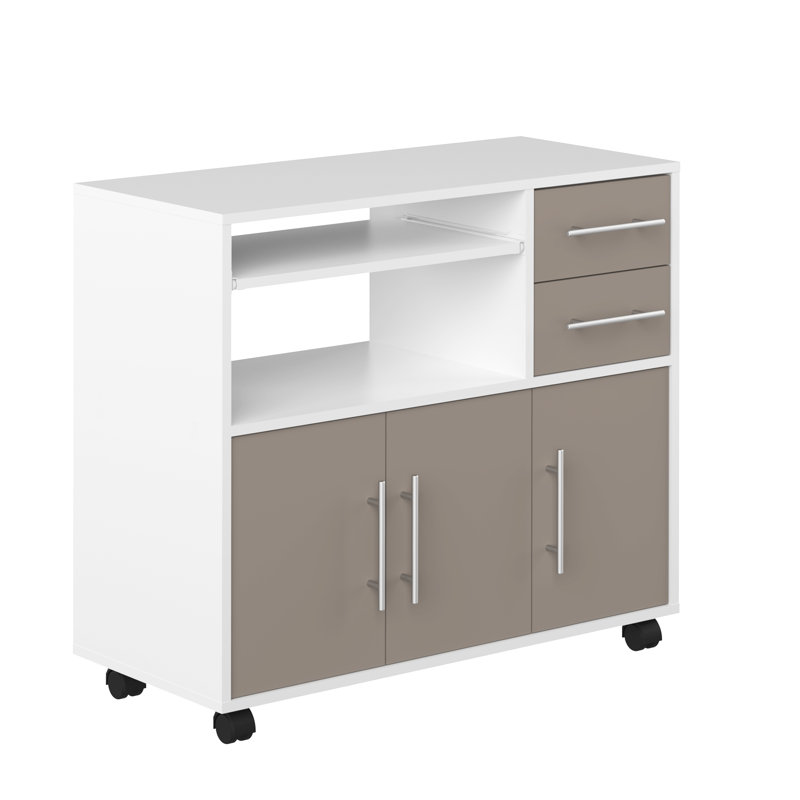 Seyma Wood Kitchen Cart, White/Taupe