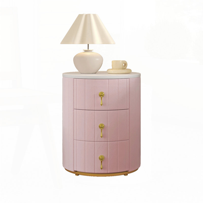 Upholstered Nightstand with 3 Drawers, Individual, Pink