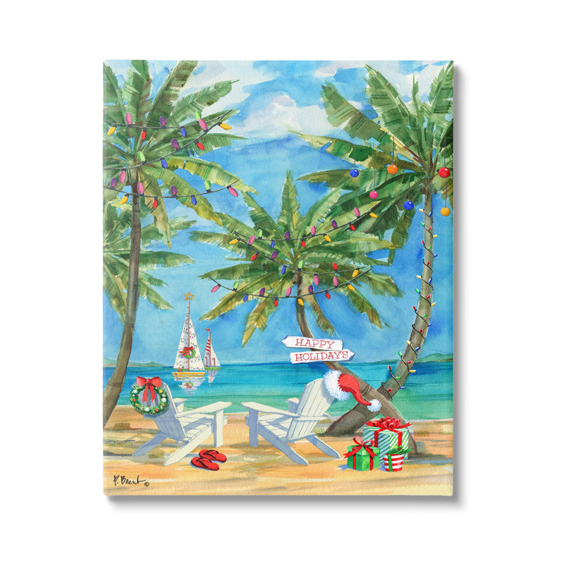 «Holiday Palms Warm Island Winter» par Paul Brent - peinture sur toile tendue, H 48 po x l 36 po x P 1,5 po