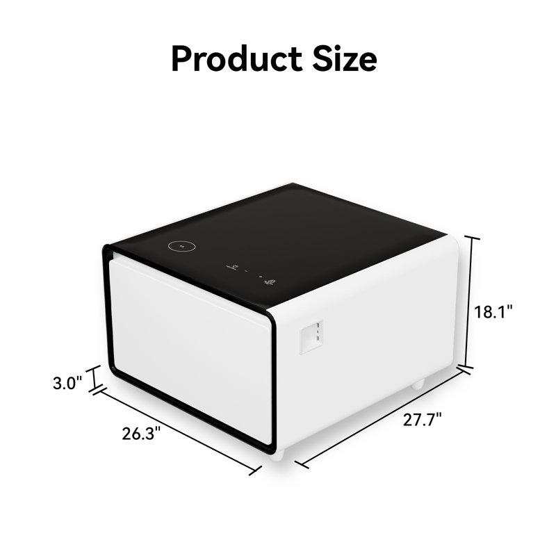 Table d'appoint intelligente avec tiroir de réfrigérateur, chargement sans fil, ports USB Type-C, prises de courant, lampe à induction à DEL