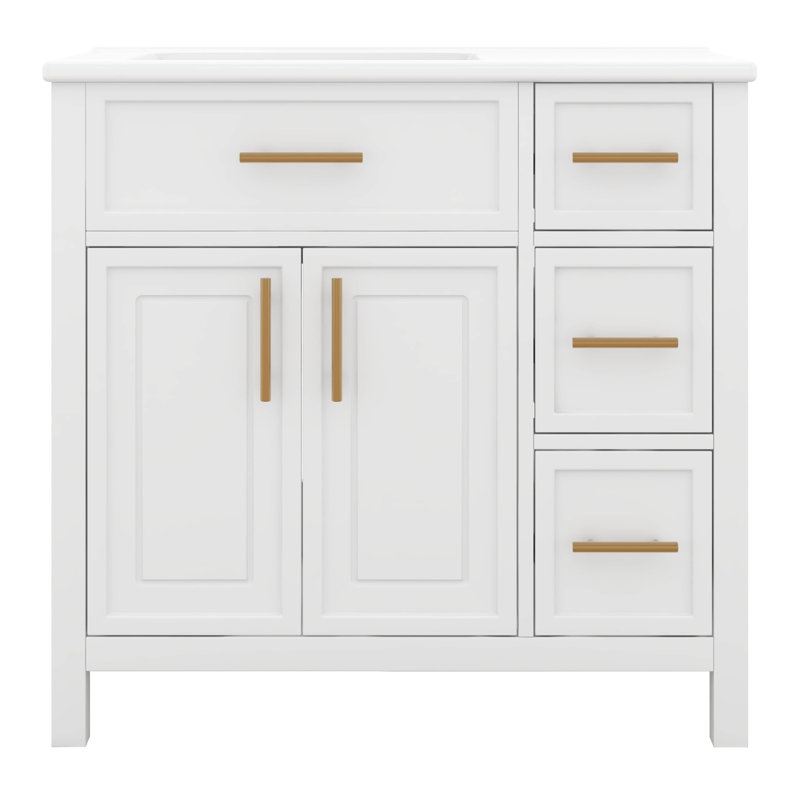 36 Inch Bathroom Vanity With Sink, Modern Bathroom Vanity With Two Doors & 3 Drawers, Freestanding Bathroom Storage Cabinet