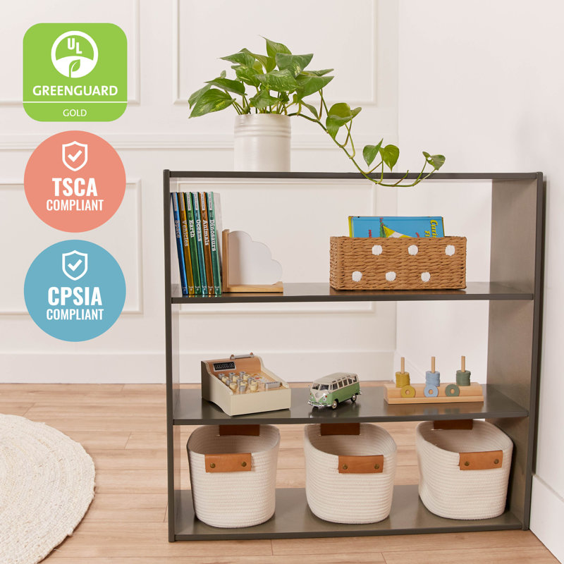 Natural Lacquered 36" Kids' Birch Wood 3-Shelf Storage Cabinet