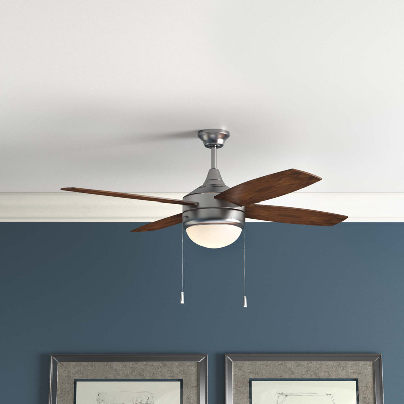 52'' Ceiling Fan with Light Kit, Brushed Polished Nickel with Dark Oak Blade