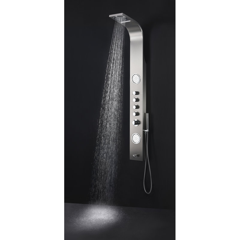 Field Series 58'' Brushed Steel Shower Panel with Body Jets