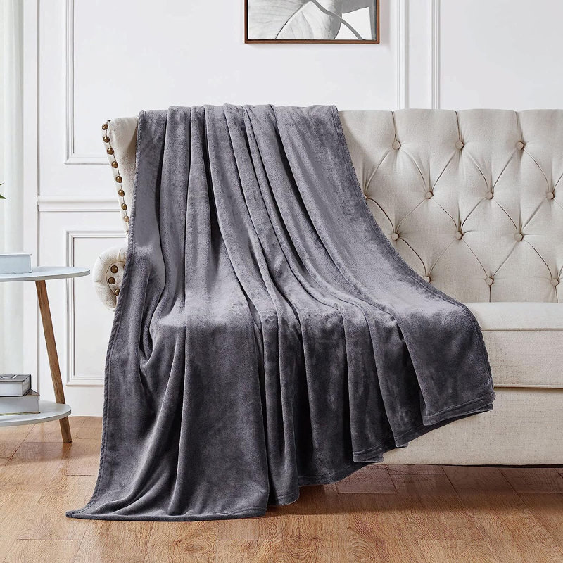 Amett Flannel Fleece Blanket, Charcoal, W130 x L150cm