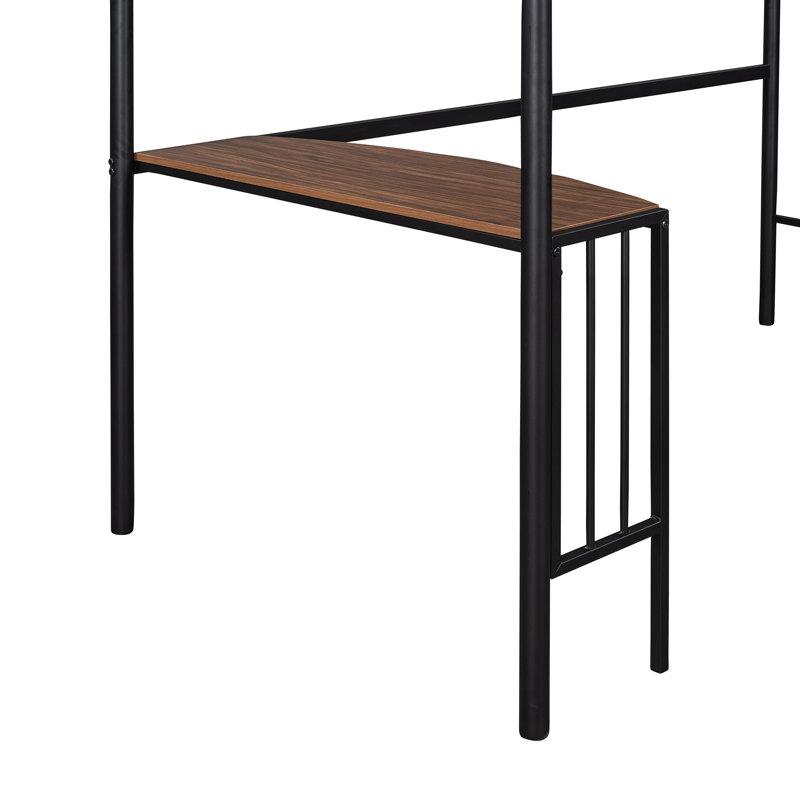 Lit mezzanine simple noir avec bureau et garde-corps. Bureau de chambre en métal durable, couleur, construction, Noir