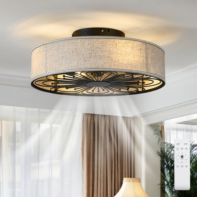 20" Boho Low Profile Ceiling Fan Light With Remote Beige