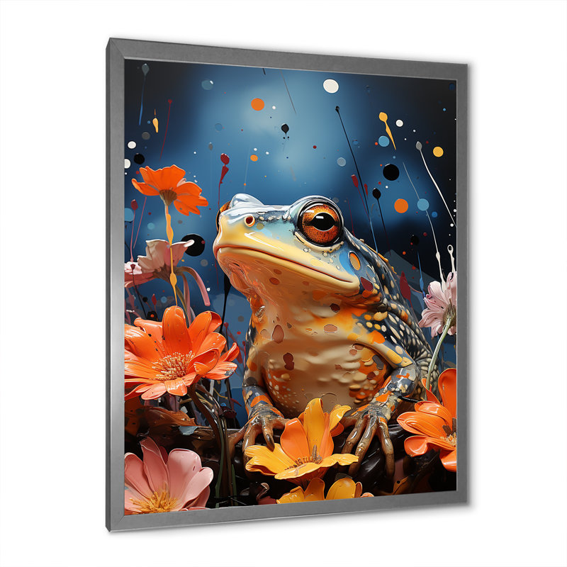 «Expressionist Frog Mouvement I» sur toile, H 44 po x l 34 po x P 1,5 po, Cadre simple argenté