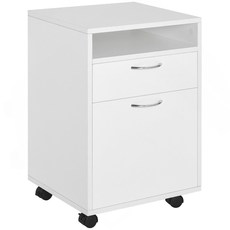 Rangement mobile avec classeur en bois, White