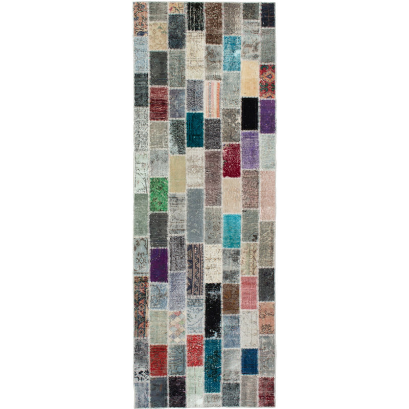 Tapis de couloir en laine noué à la main de conception unique 3 pi 2 po x 10 pi 1 po Berdeen Tapis décoratif en gris clair/taupe