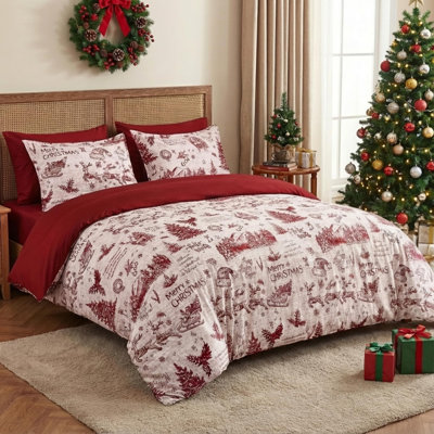 Literie imprimée pour les fêtes de Noël, housse de couette douce en microfibre avec fermeture à boutons et 8 attaches aux coins