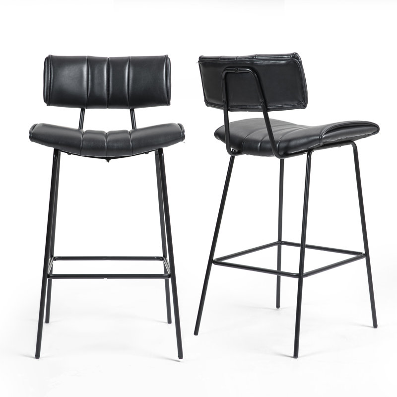 Set of 2 Palgrave Bar Stool with Black Metal Legs, Bar Stool (28.30" Seat Height), Black