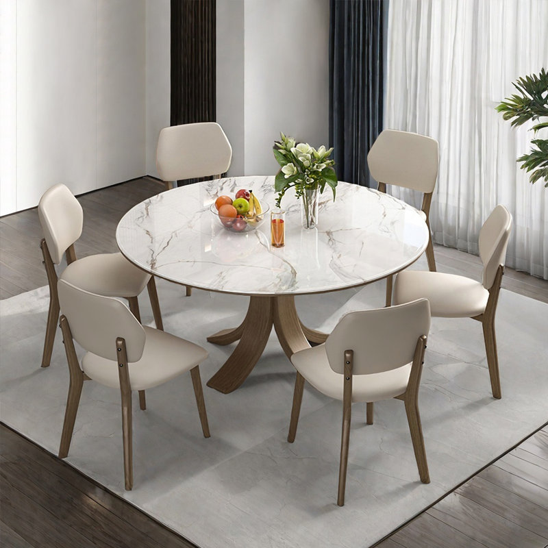 Simple Microlite Wood Round Dining Table Sets, 9 Pieces: Table, 8 Chairs, 29.5" H x 53.1" W x 53.1" D