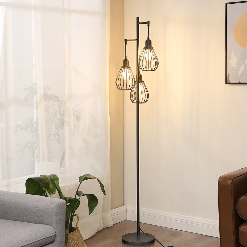 Majewski 3-Light 65.5" Tree Floor Lamp with bulbs included, Black
