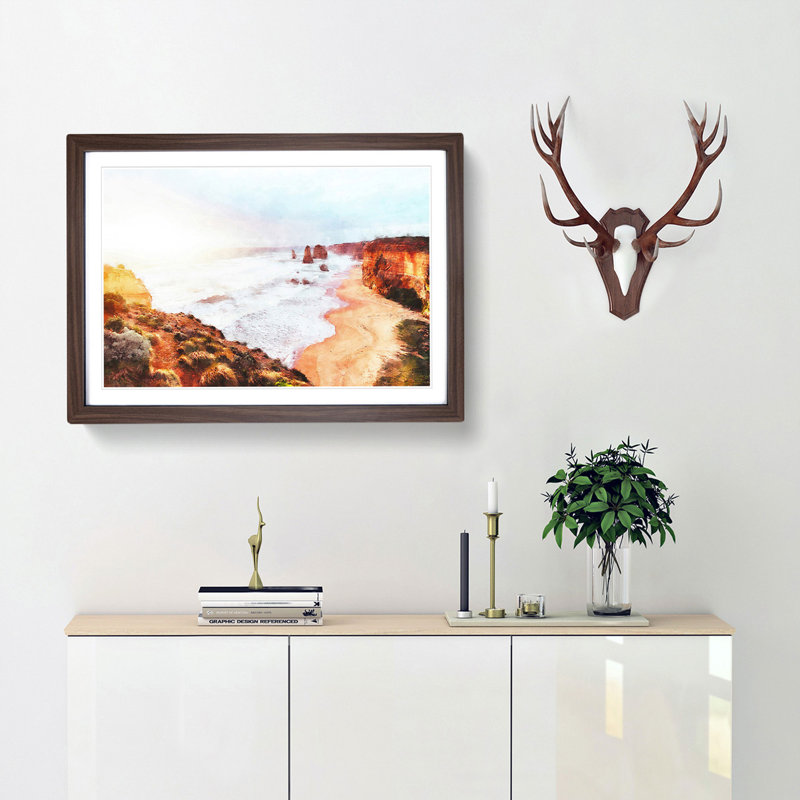 Twelve Apostles in Australia - Picture Frame Painting Print, Walnut Framed, 62cm H x 87cm W x 2cm D