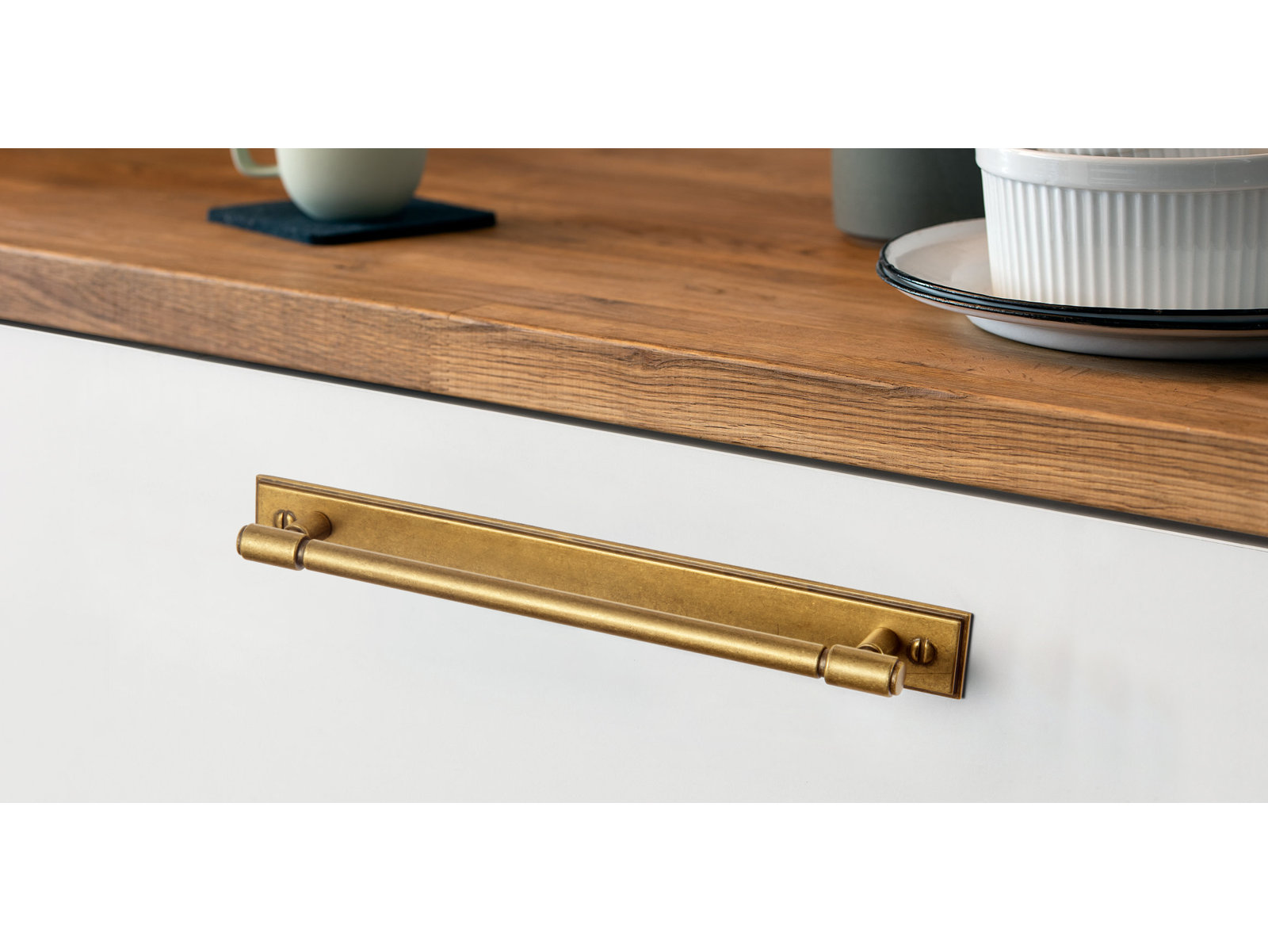 Bar Cabinet Pull with Backplate, Antique Brass, 7 5/8"