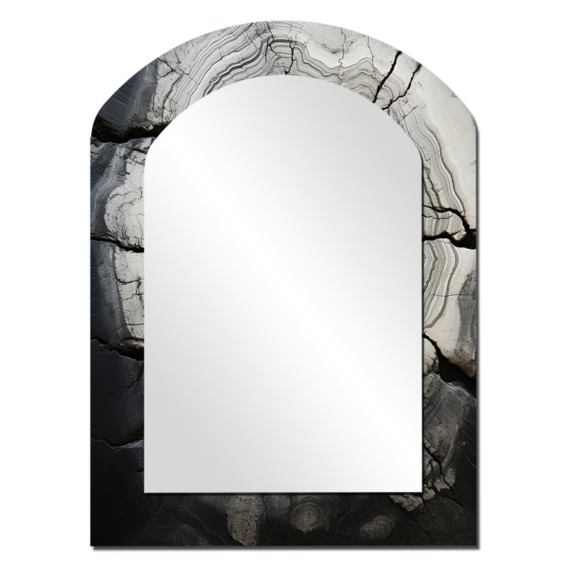 Grey Stone Geode Minimalism - Spiritual Stone Asymmetrical Decorative Mirror, Traditional Arch Wall Mirror, Printed Metal Art