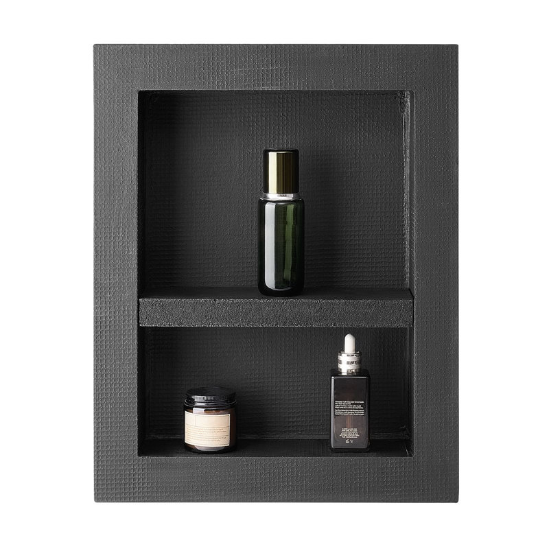 Niche de douche encastrée, 40,6 x 50,8 x 10,2 cm, avec tablette de séparation amovible, rangement moderne pour savon et shampoing, angles droits, conception étanche, noir pour douche de salle de bain