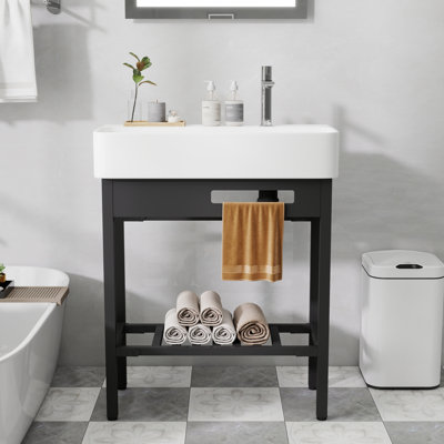 28"x12" Rectangular Console Bathroom Sink With Leg
