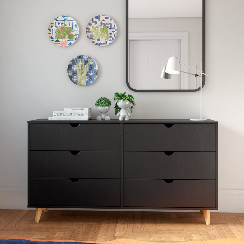 Commode double 6 tiroirs l 59 po, Noir
