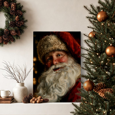 Classic Vintage Smiling Santa Claus Portrait Lights Canvas Wall Art Graphic Print 36x24 Inch - Living Room Decor