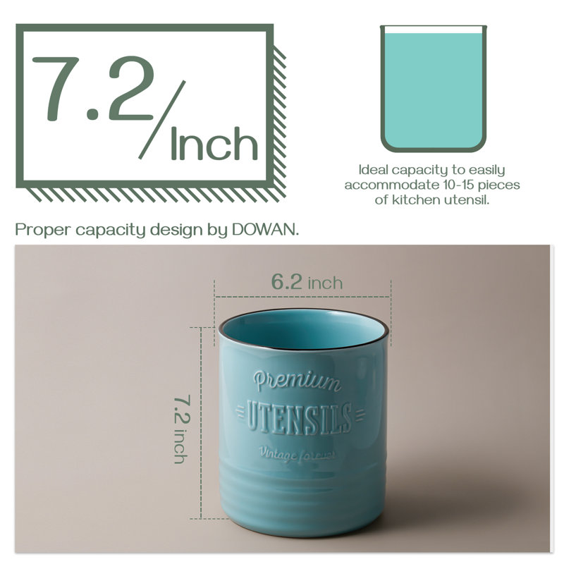 Grand porte-ustensiles de cuisine en céramique 7,2 po Turquoise