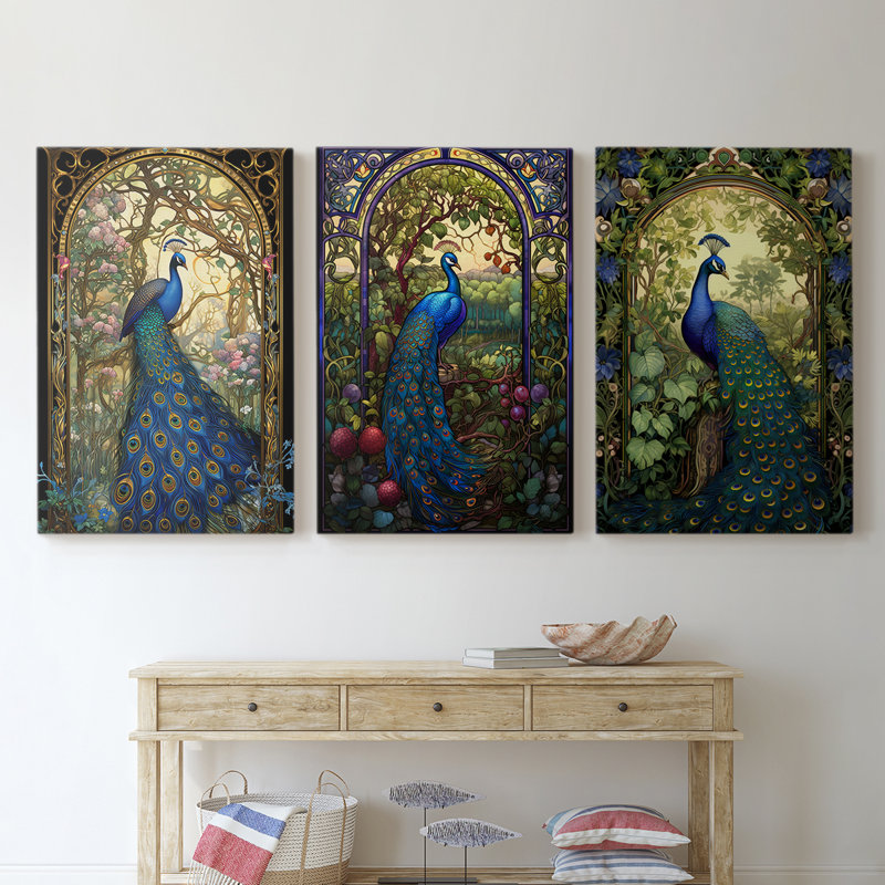 Peacock  Series  L  -Premium Gallery Wrapped Canvas Set -Ready to Hang, 36" H x 24" W x 1.1502" D