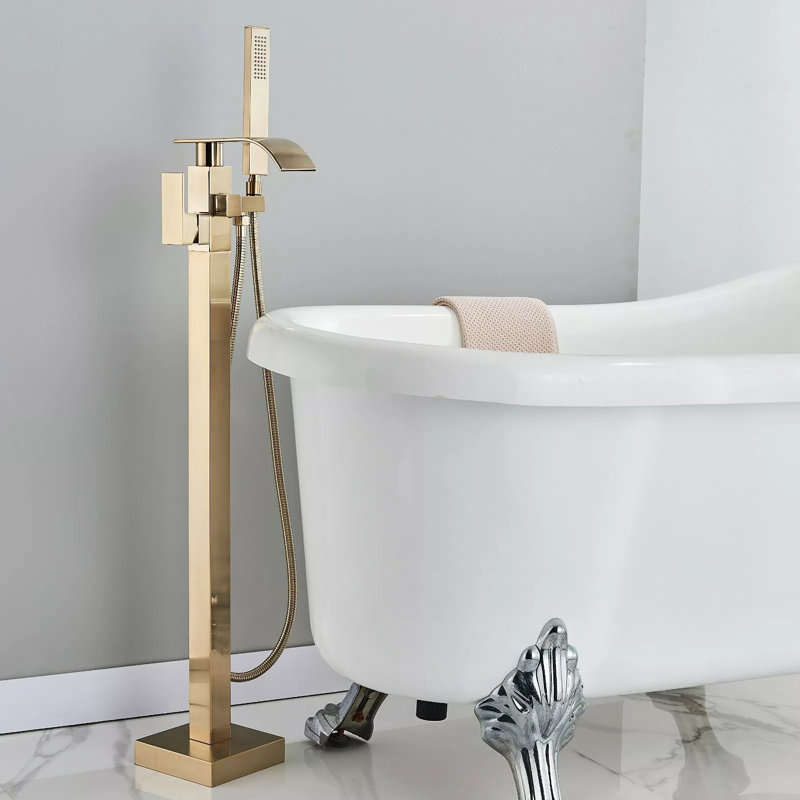 Système de mélangeur autoportant pour robinet de baignoire de salle de bain, Brushed Gold