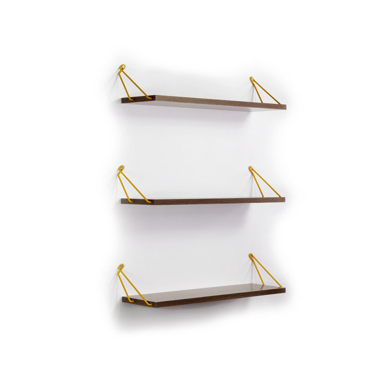 Tili Floating Bookcase with 3 Shelves, Walnut/Gold