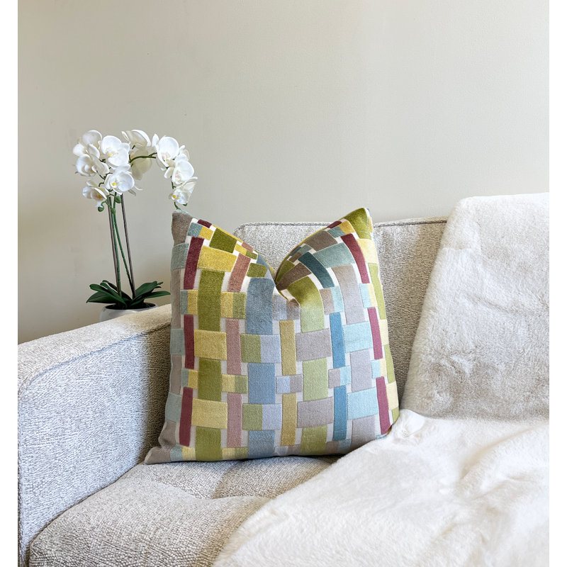 Housse de coussin en velours Ava, Vert géométrique, H 20 po x l 20 po