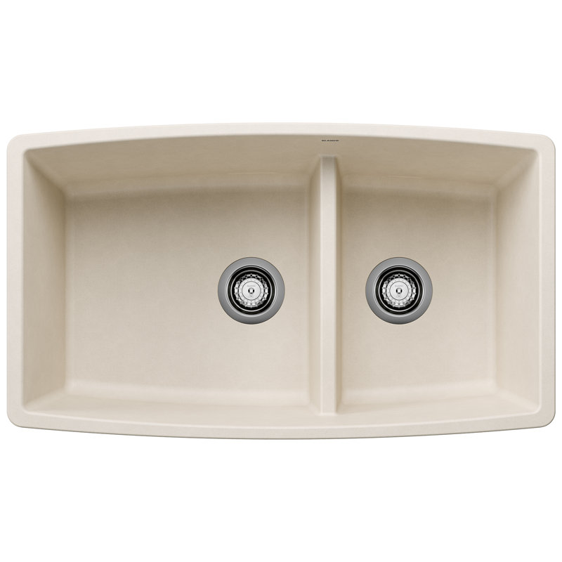 Évier de cuisine à double cuve encastrable 60/40 avec cloison basse Performa SILGRANIT - blanc doux, Soft White