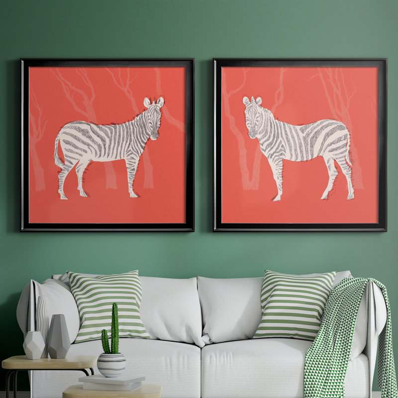 Plains Zebra I - ensemble de 2 reproductions d'art sur toile, Toile avec cadre noir, H 34,5 po x l 69 po