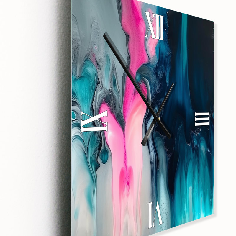 Horloge murale moderne bleue et rose, H 32 po x l 24 po x P 1 po