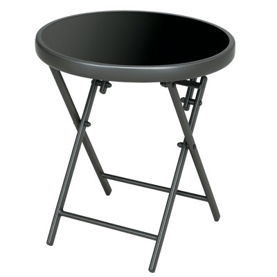 18" Outdoor Folding Table with Tempered Glass Top,