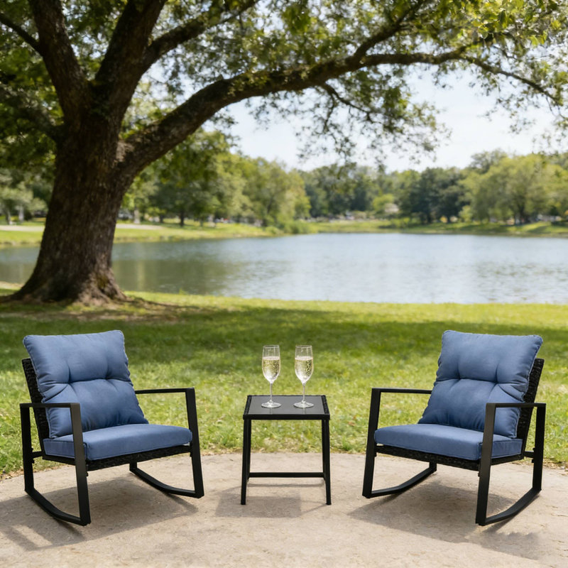 Outdoor Rocking Chair Bistro Set Ideal For Yard Brunch & Poolside Friend Relaxation Moments