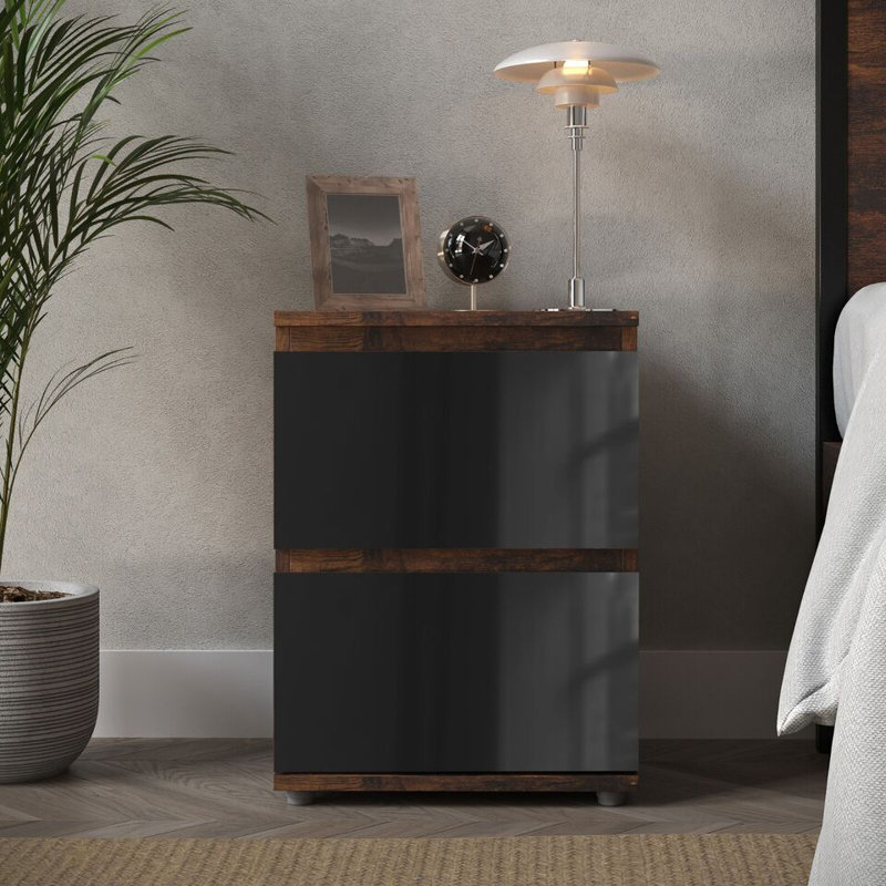 Otella 36cm W Metal Bedside Table, Rustic Brown/Black