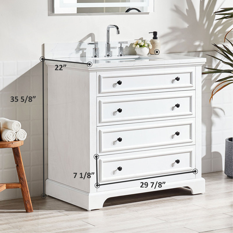 Meuble-lavabo simple autoportant de 36 po avec plateau en marbre entièrement assemblé