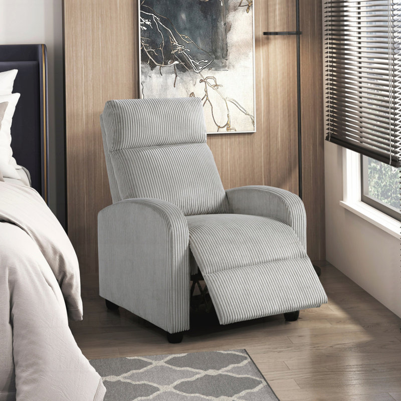 Fauteuil inclinable moderne avec dossier en velours côtelé gris clair, mobilier de salon confortable et élégant, Gris clair