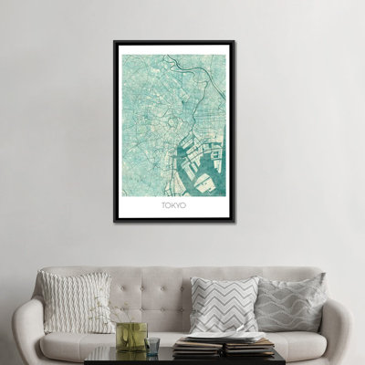 « tokyo rétro blue urban blueprint map », reproduction d’impression sur toile